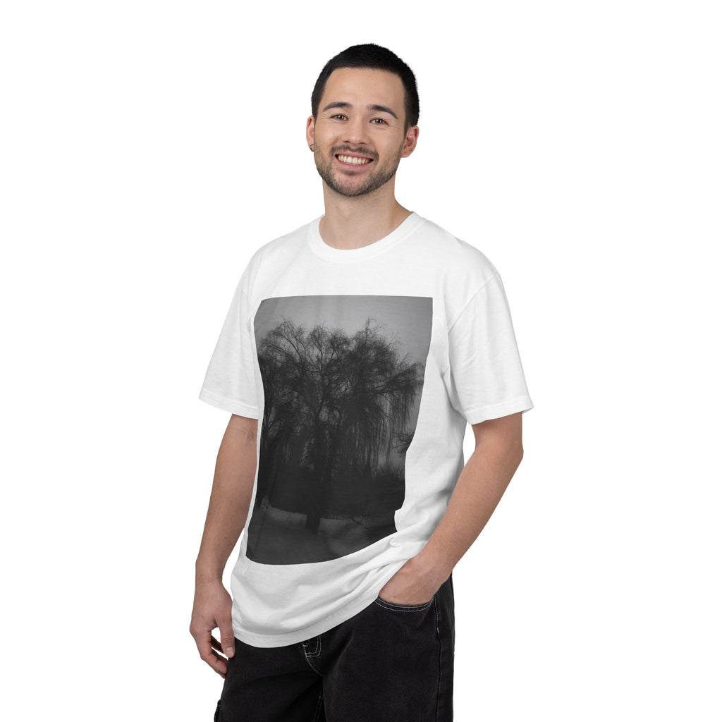 Misty Willow Tree Photo T-shirt | Black & White Landscape Tee