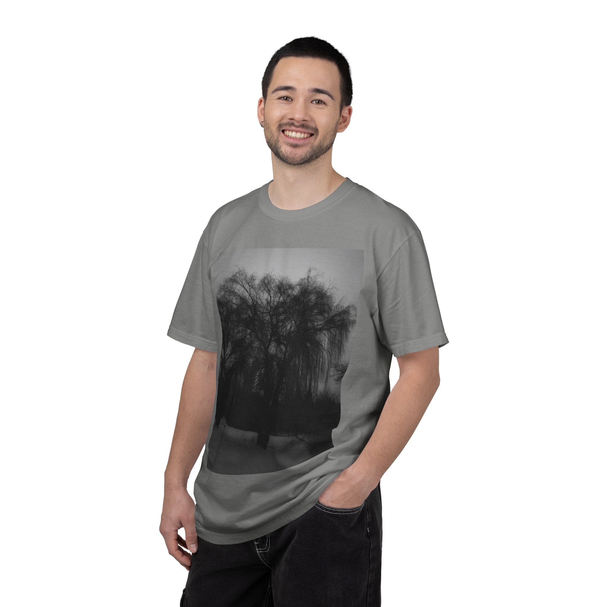 Misty Willow Tree Photo T-shirt | Black & White Landscape Tee