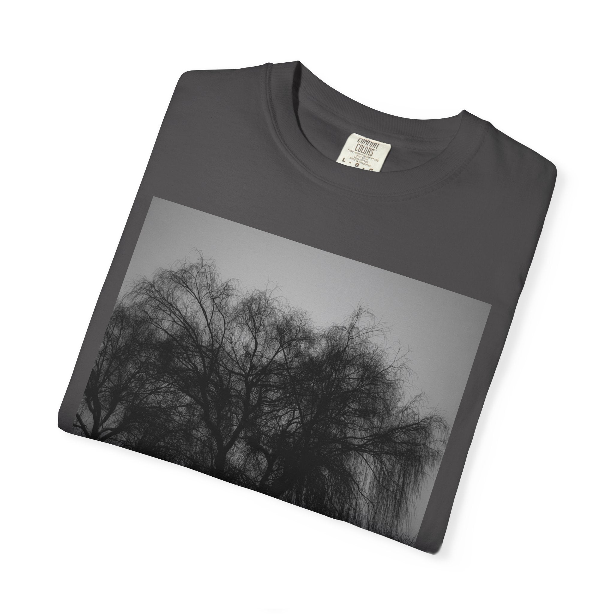 Misty Willow Tree Photo T-shirt | Black & White Landscape Tee