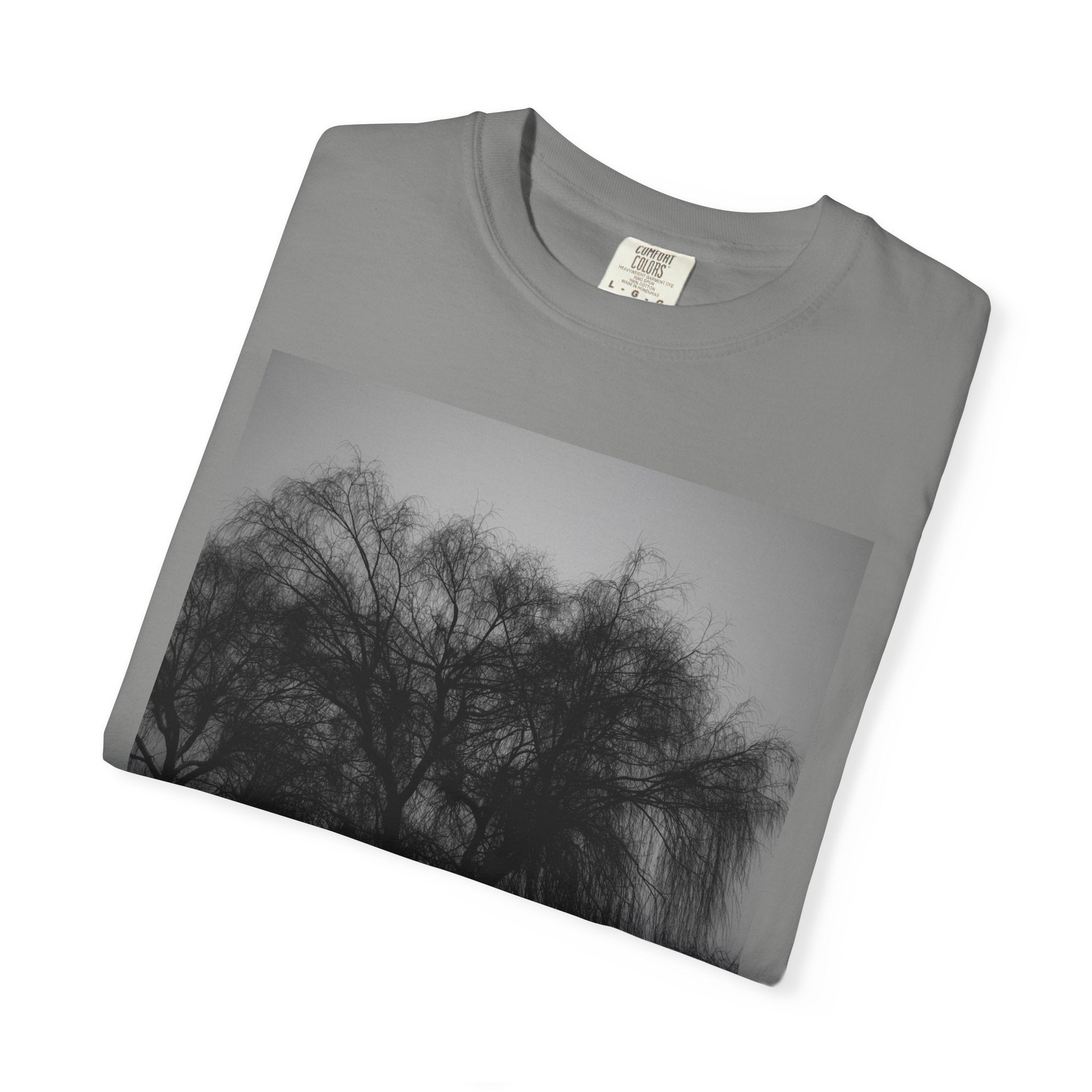 Misty Willow Tree Photo T-shirt | Black & White Landscape Tee