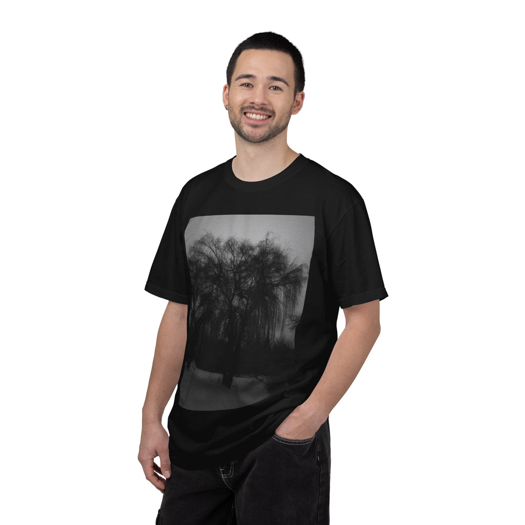 Misty Willow Tree Photo T-shirt | Black & White Landscape Tee