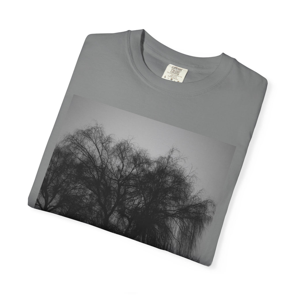 Misty Willow Tree Photo T-shirt | Black & White Landscape Tee