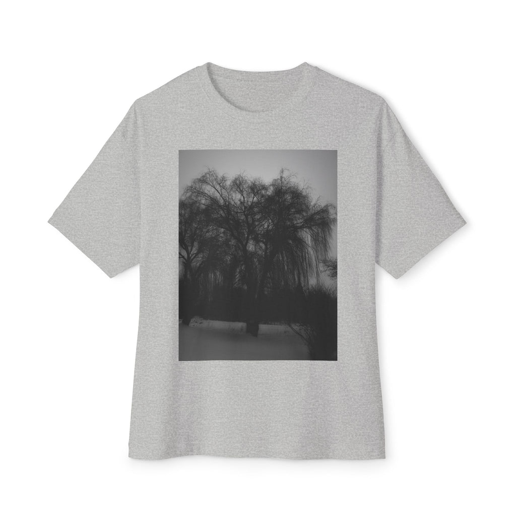 Black & White Willow Photo Tee — Moody Nature Oversized T-Shirt