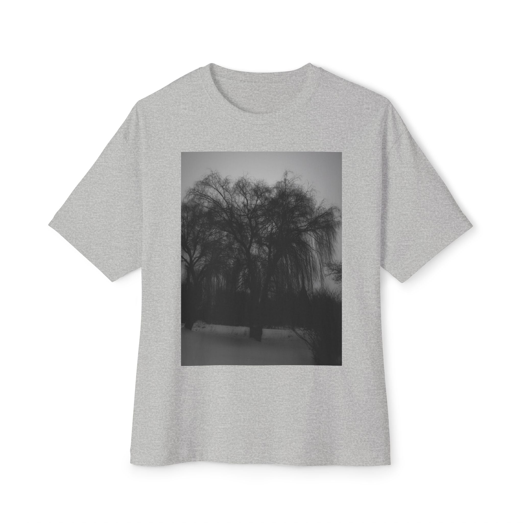 Black & White Willow Photo Tee — Moody Nature Oversized T-Shirt