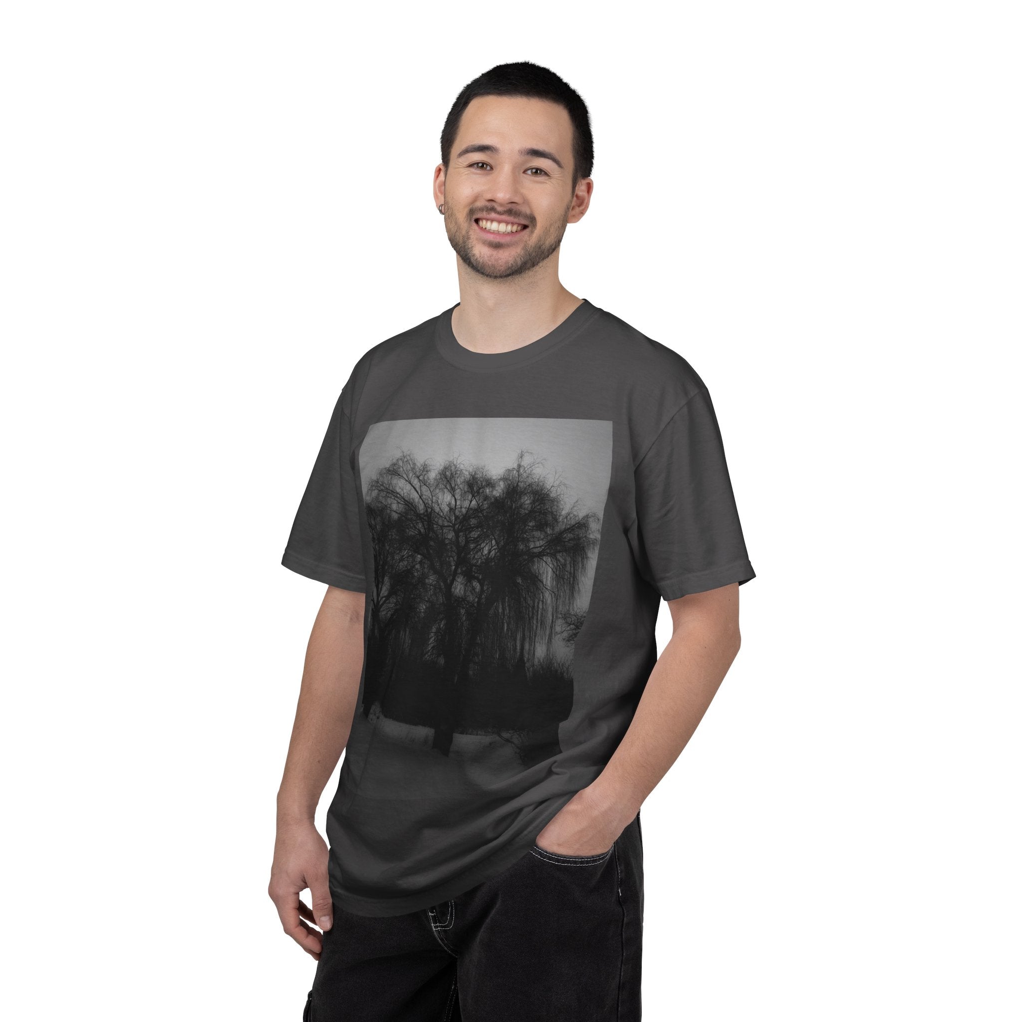Misty Willow Tree Photo T-shirt | Black & White Landscape Tee