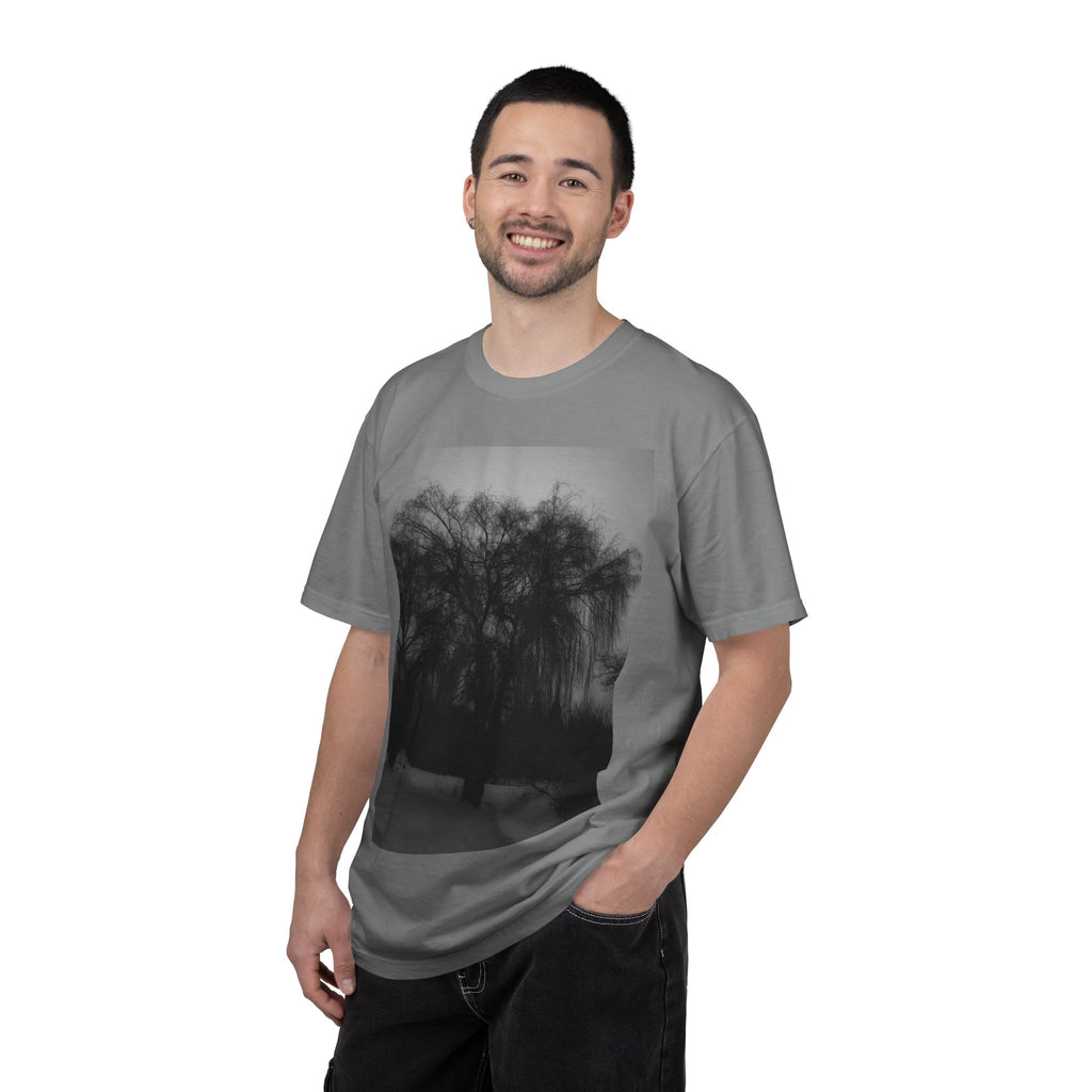 Misty Willow Tree Photo T-shirt | Black & White Landscape Tee